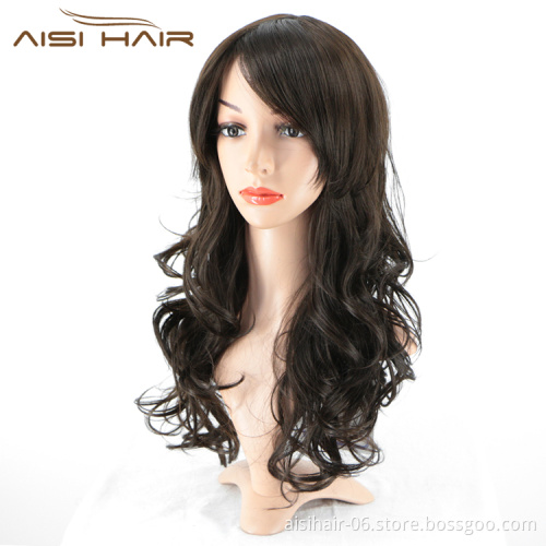 Aisi Hair Top Quality Synthetic Long Wavy Black Brown Wig Body Wave Heat Resistant Hair Wigs For Black White Women